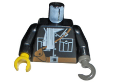 Part 973px181c01 - Torso Adventurers Orient Jacket, White Scarf, Brown Belt Pattern / Black Arms / Yellow Hand Right / Dark Gray Hook Left - De BrickPlaats