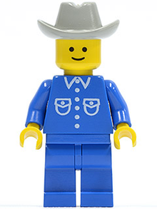 Minifig but006 - Shirt with 6 Buttons - Blue, Blue Legs, Light Gray Cowboy Hat - De BrickPlaats
