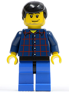 Minifig cty0083 - Plaid Button Shirt, Blue Legs, Black Male Hair, Smirk and Stubble Beard - De BrickPlaats
