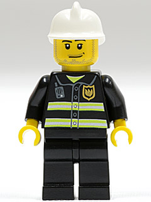 Minifig cty0093 - Fire - Reflective Stripes, Black Legs, White Fire Helmet, Smirk and Stubble Beard - De BrickPlaats