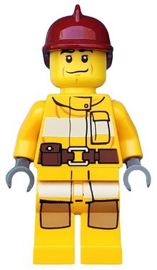 Minifig cty0286 - Fire - Bright Light Orange Fire Suit with Utility Belt, Dark Red Fire Helmet - De BrickPlaats