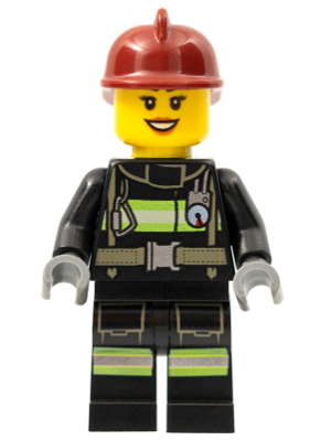 Minifig cty0347 - Fire - Reflective Stripes with Utility Belt, Dark Red Fire Helmet, Black Eyebrows - De BrickPlaats
