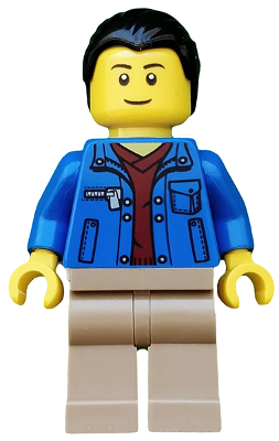 Minifig cty0511 - Blue Jacket over Dark Red V-Neck Sweater, Dark Tan Legs - De BrickPlaats