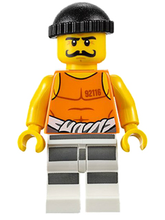 Minifig cty0612 - Police - Jail Prisoner 92116 Undershirt, Striped Legs, Black Knit Cap - De BrickPlaats