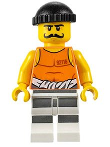 Minifig cty0612 - Police - Jail Prisoner 92116 Undershirt, Striped Legs, Black Knit Cap - De BrickPlaats