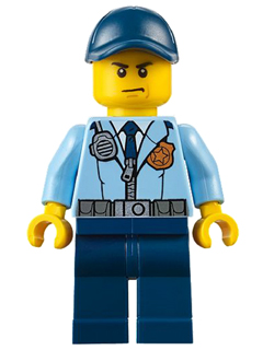 Minifig cty0616 - Police - City Officer, Jacket with Dark Blue Tie and Gold Badge, Dark Blue Legs, Dark Blue Cap - De BrickPlaats