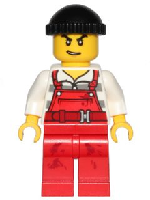 Minifig cty0709 - Police - City Bandit Male with Red Overalls, Black Knit Cap, Lopsided Open Mouth Smile - De BrickPlaats