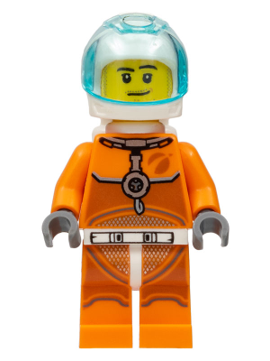 Minifig cty1061 - Astronaut - Male, Orange Spacesuit with Dark Bluish Gray Lines, Trans Light Blue Large Visor, Stubble, Moustache and Sideburns - De BrickPlaats