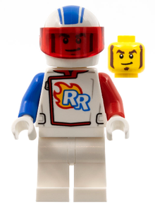 Minifig cty1319 - Rocket Racer - Stuntz Driver, White Jumpsuit with Blue and Red Arms, White Helmet, Trans-Red Visor - De BrickPlaats