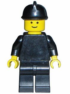 Minifig fire005 - Plain Black Torso with Black Arms, Black Legs, Black Fire Helmet - De BrickPlaats