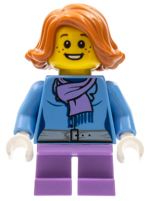 Minifig hol097 - Christmas Train Ride Passenger - Medium Blue Jacket with Light Purple Scarf, Short Legs - De BrickPlaats