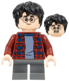 Minifig hp143 - Harry Potter - Dark Red Plaid Flannel Shirt, Dark Bluish Gray Short Legs - De BrickPlaats