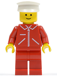 Minifig jred019 - Jacket Red with Zipper - Red Arms - Red Legs, White Hat - De BrickPlaats