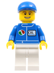 Minifig oct054 - Octan - Blue Oil, White Legs, Blue Short Bill Cap - De BrickPlaats