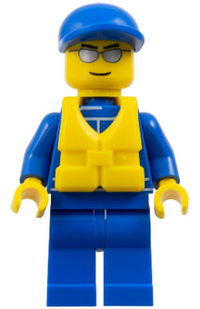 Minifig oct056a - Octan - Blue Oil, Blue Legs, Life Jacket with Center Buckle, Blue Short Bill Cap - De BrickPlaats