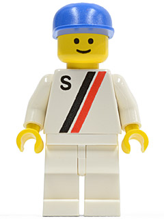 Minifig s009 - 'S' - White with Red / Black Stripe, White Legs, Blue Cap - De BrickPlaats