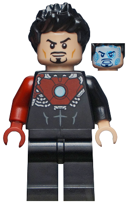 Minifig sh0584 - Tony Stark - Black Iron Man Suit with Dark Red Right Arm - De BrickPlaats