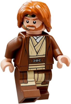 Minifig sw1220 - Obi-Wan Kenobi - Reddish Brown Robe, Dark Orange Mid-Length Tousled with Center Part Hair