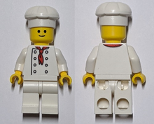 Minifig twn192b - Chef - White Torso with 8 Buttons, No Wrinkles Front or Back, with Back Print, White Legs, Standard Grin - De BrickPlaats